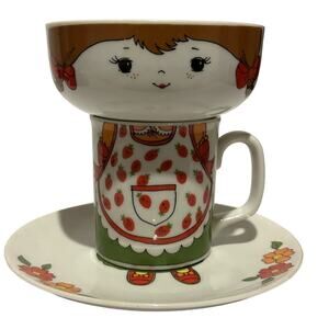 Rare Vintage 1970 Interpur 3 Pc Stackable Girl Plate Mug, Bowl Made in Japan HTF